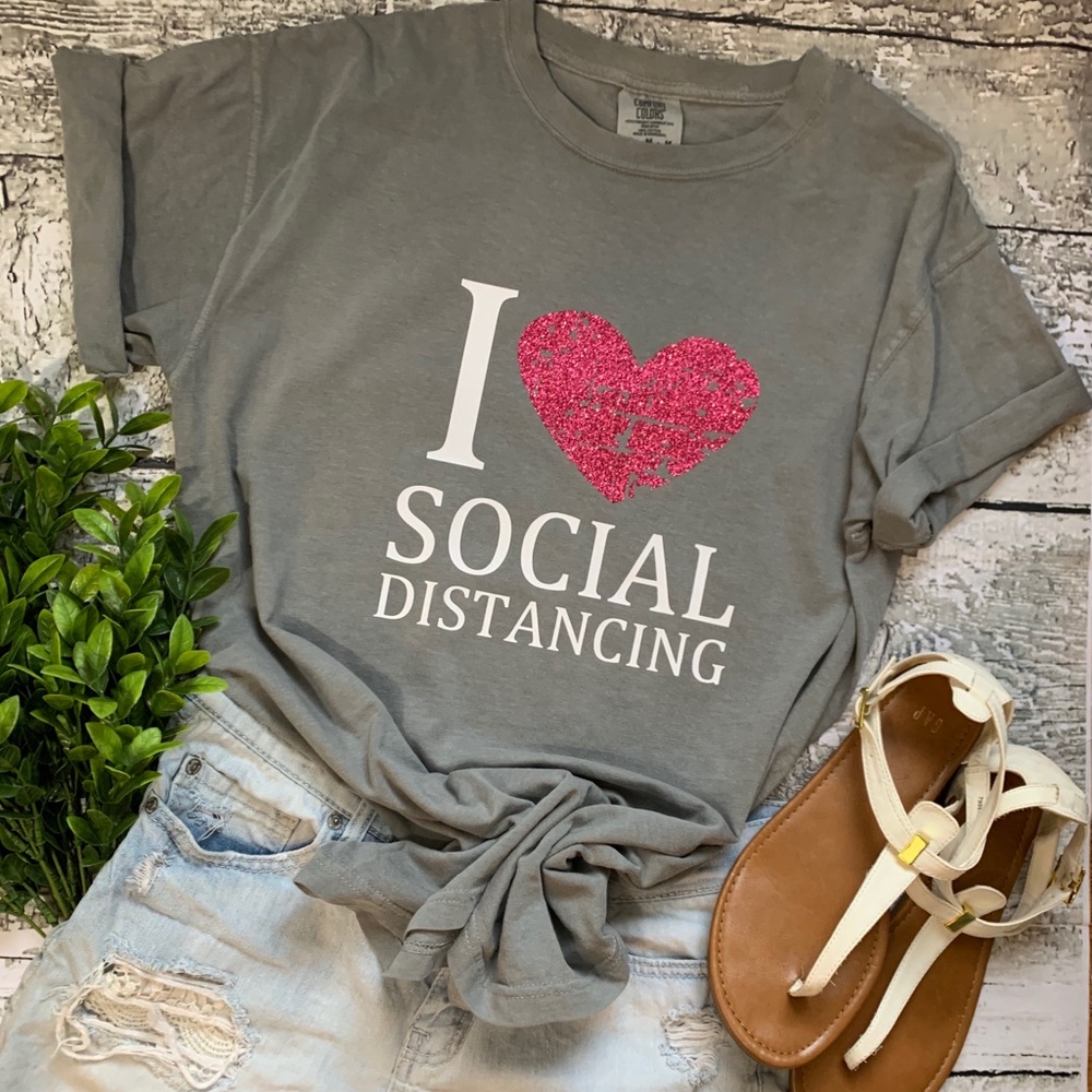 I ♥️ Love Social Distancing Gray T-shirt Custom L